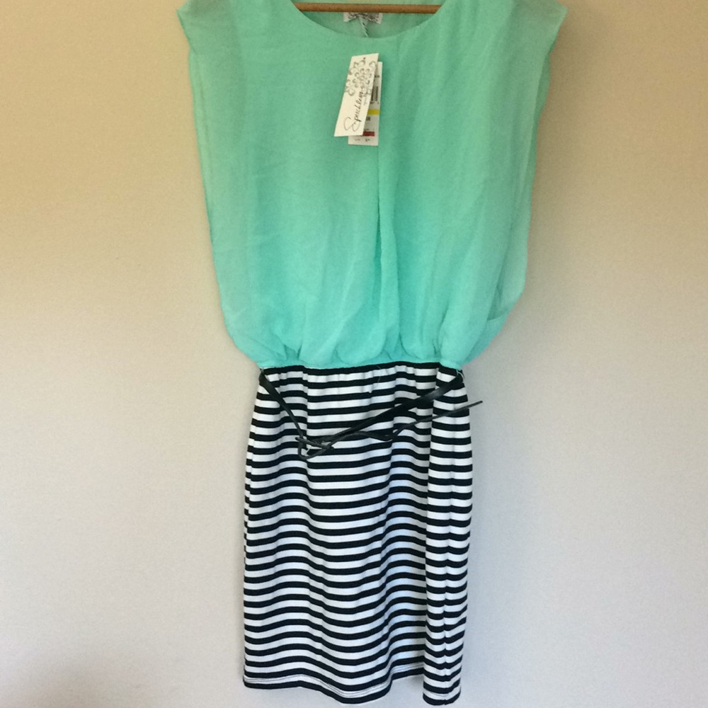 Speechless Seafoam Black Stripe Dress M & XL